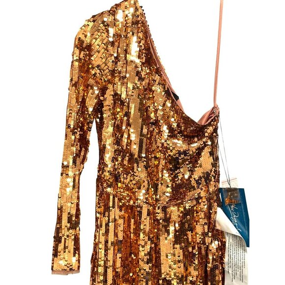 NEW Mac Duggal Copper Sequins One Shoulder Dress Formal Gown Maxi Dress - Picture 4 of 6
